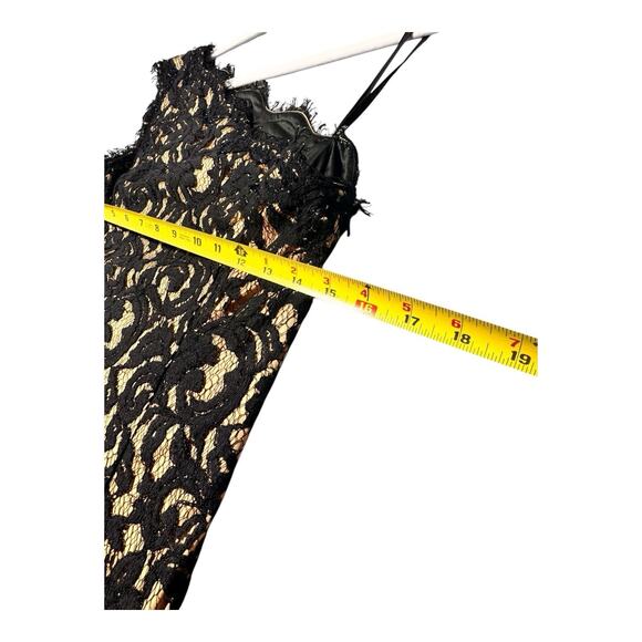 Tadashi shoji Black Nude Lace Dress Women’s 10 Floor Length Slit Special Goth - Picture 4 of 14